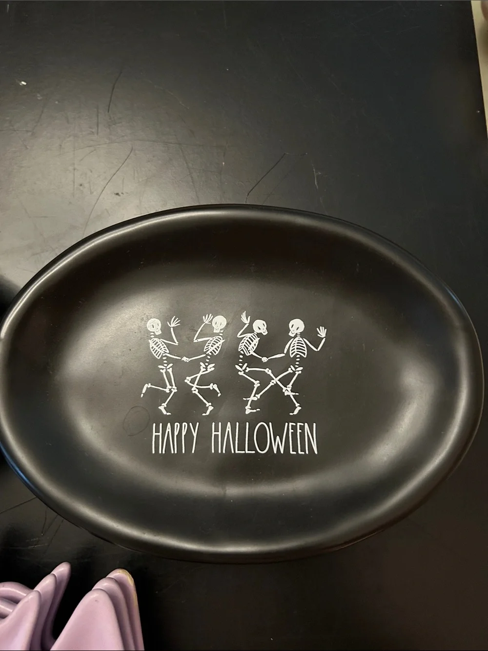 Rae Dunn Pink Bat Soon Rest or candy Holders with 6 Black Halloween Snack Plates